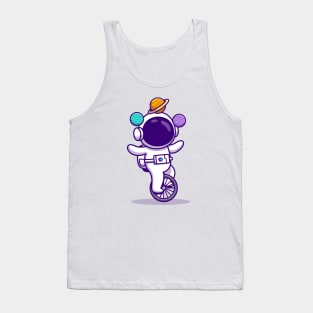 Cute Astronaut With Unicycle Bike And Planets Cartoon Tank Top